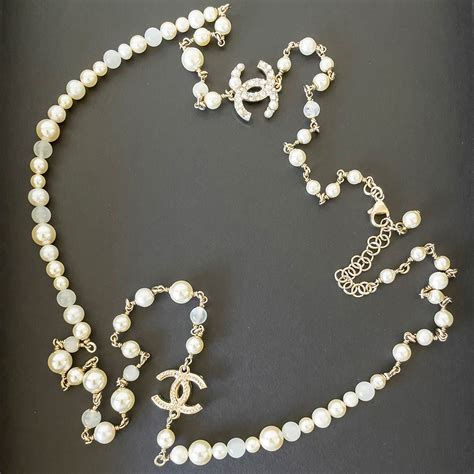 faux chanel long pearl rope necklace|vintage chanel faux pearl necklace.